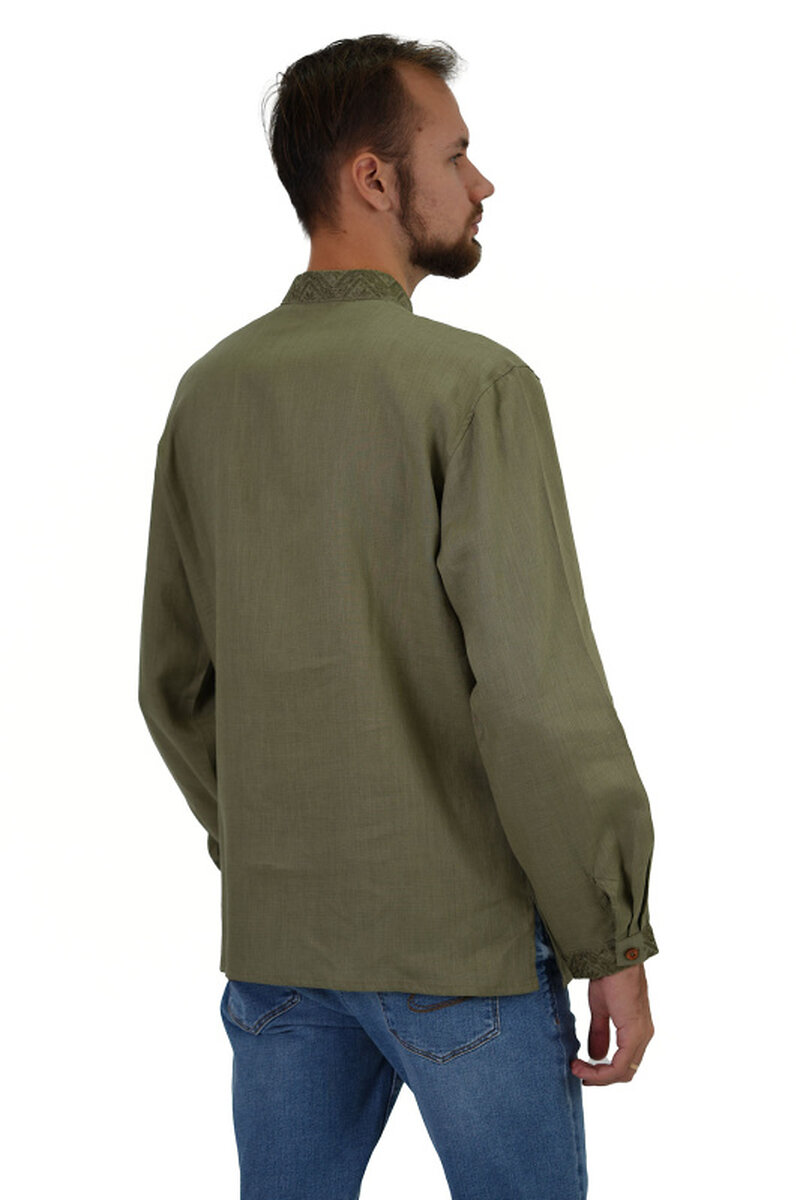 Men's linen embroidered shirt Dobromysl khaki